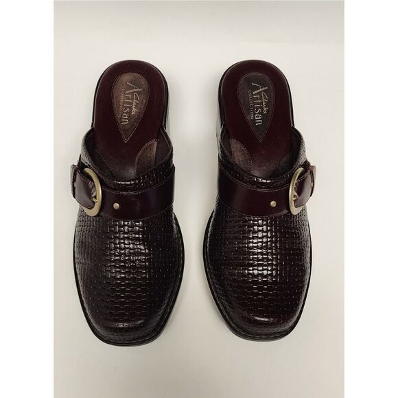 Clark's Artisan Slip-On Clogs Woven Leather Buckle Detail Burgundy 8.5M - Picture 6 of 12